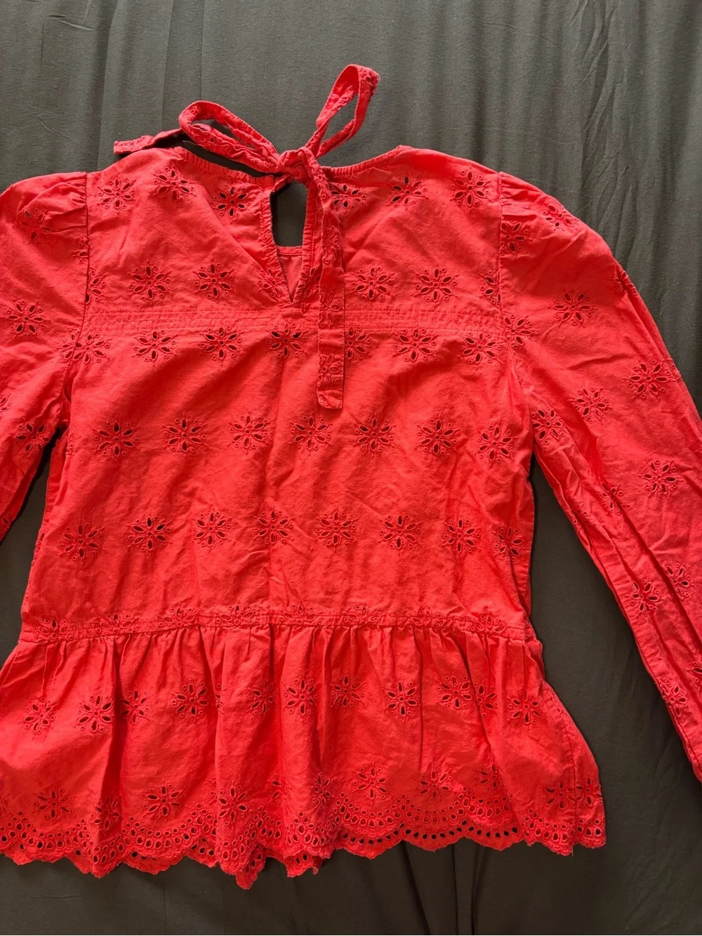 Madewell Red Eyelet Peplum Blouse